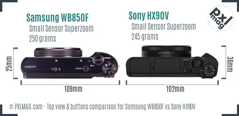 Samsung WB850F vs Sony HX90V top view buttons comparison