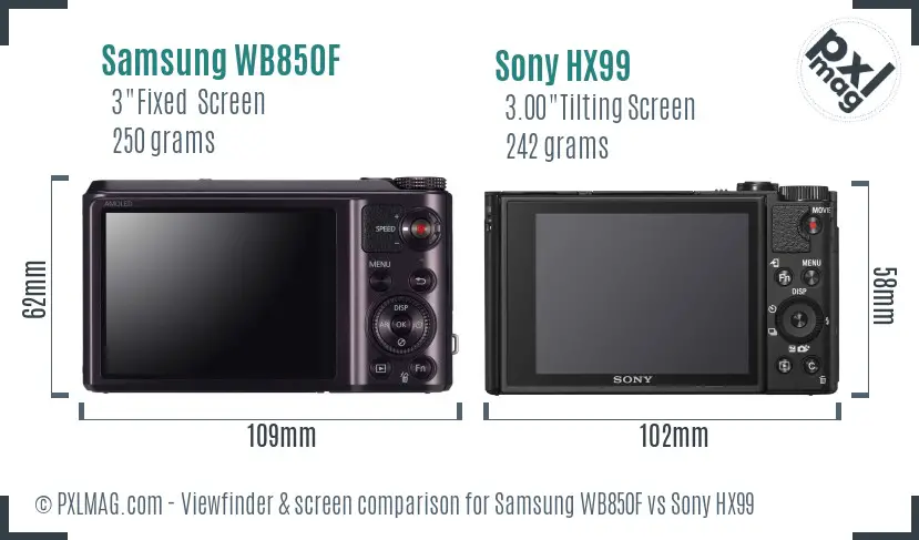 Samsung WB850F vs Sony HX99 Screen and Viewfinder comparison