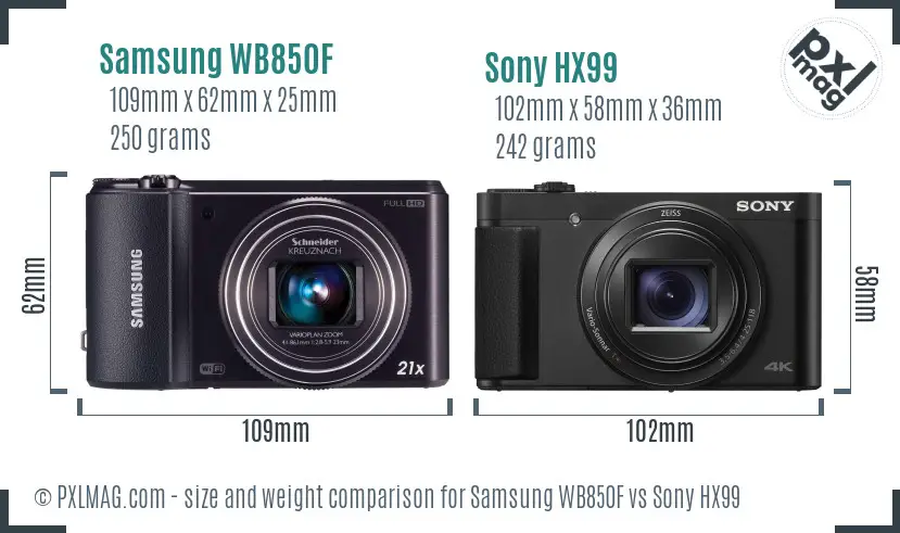 Samsung WB850F vs Sony HX99 size comparison
