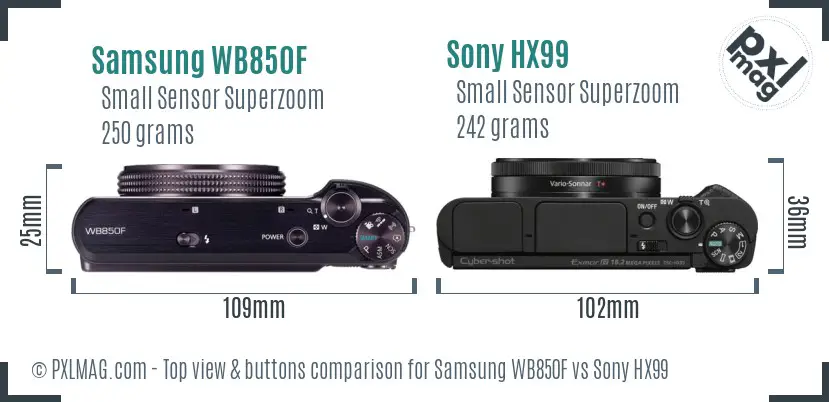 Samsung WB850F vs Sony HX99 top view buttons comparison