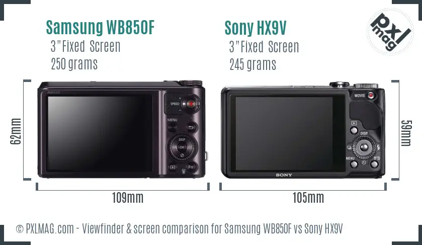 Samsung WB850F vs Sony HX9V Screen and Viewfinder comparison