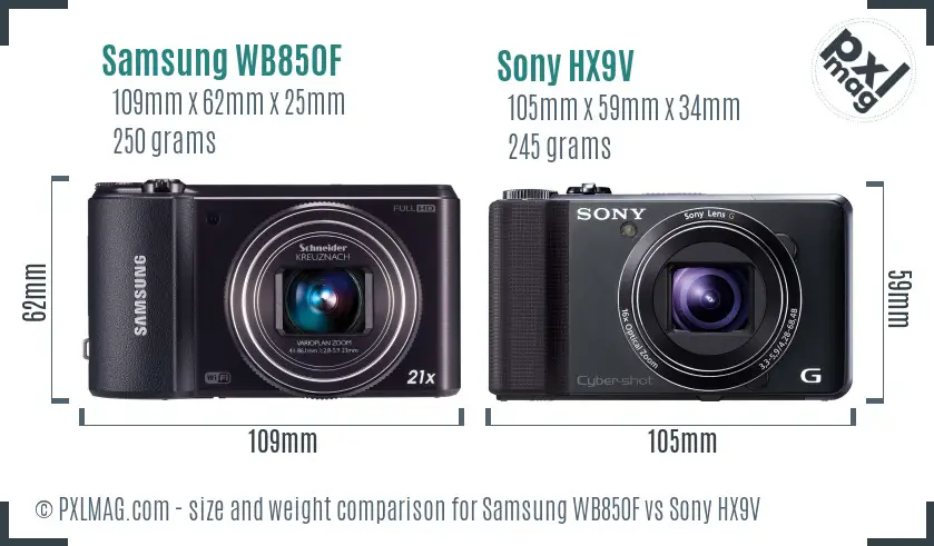 Samsung WB850F vs Sony HX9V size comparison