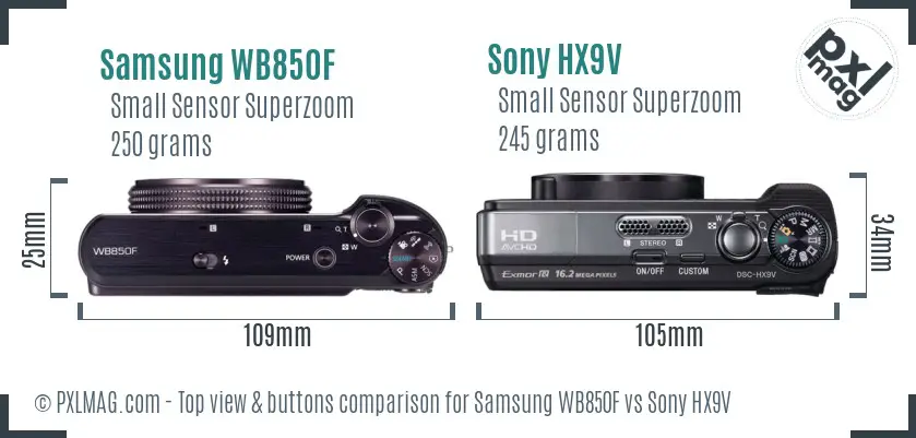 Samsung WB850F vs Sony HX9V top view buttons comparison