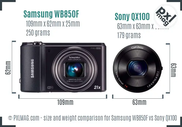 Samsung WB850F vs Sony QX100 size comparison
