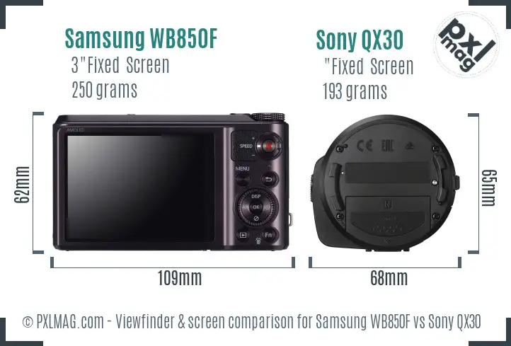 Samsung WB850F vs Sony QX30 Screen and Viewfinder comparison