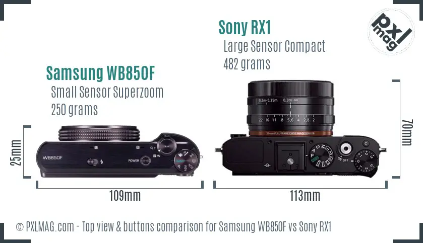 Samsung WB850F vs Sony RX1 top view buttons comparison