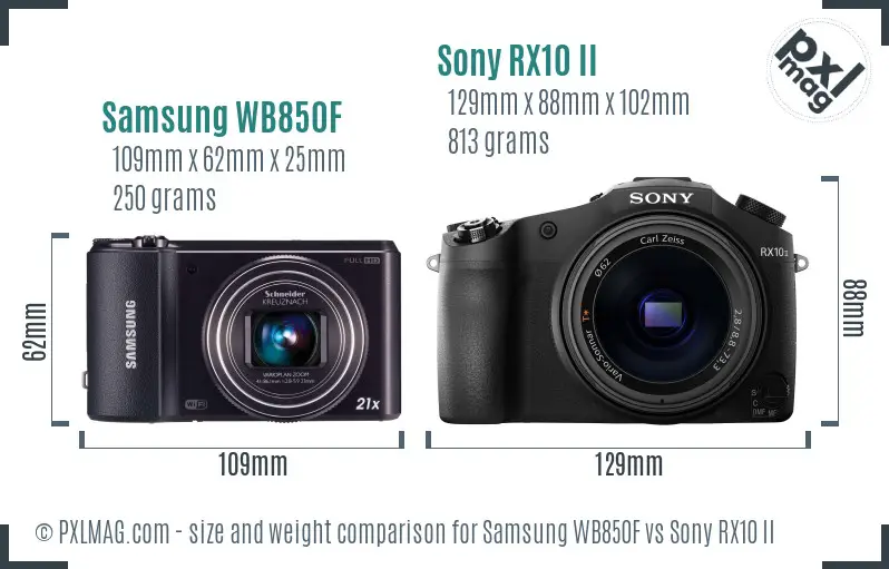 Samsung WB850F vs Sony RX10 II size comparison