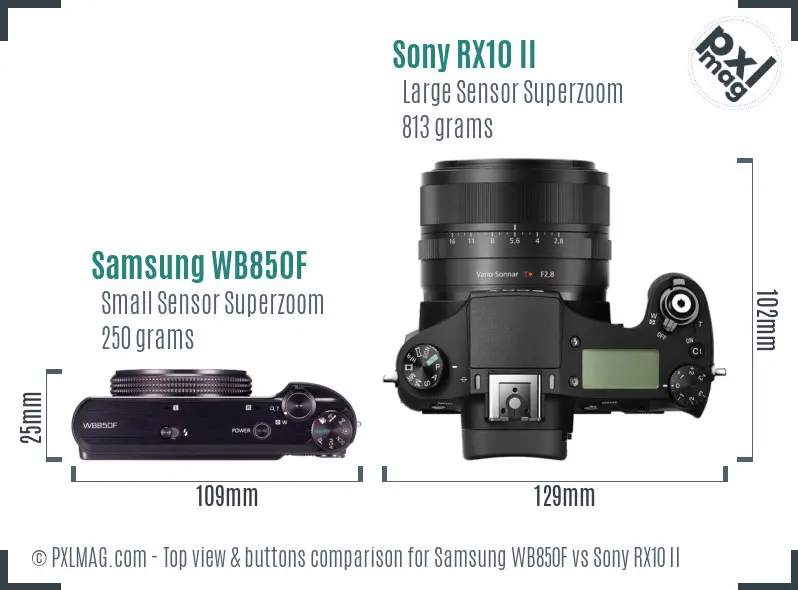 Samsung WB850F vs Sony RX10 II top view buttons comparison