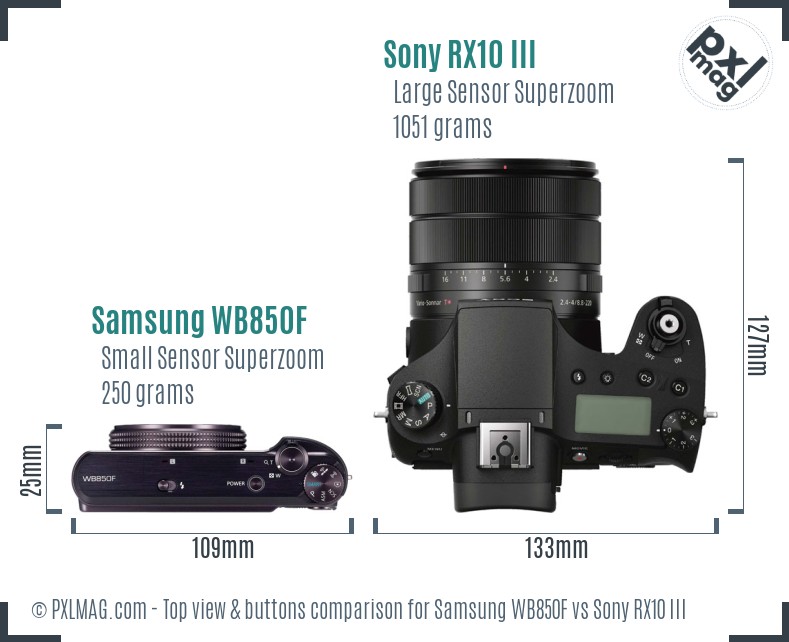 Samsung WB850F vs Sony RX10 III top view buttons comparison