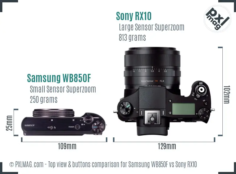 Samsung WB850F vs Sony RX10 top view buttons comparison