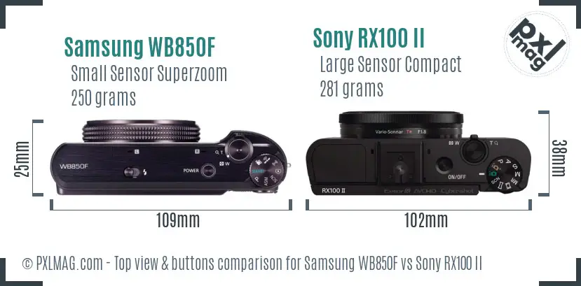 Samsung WB850F vs Sony RX100 II top view buttons comparison