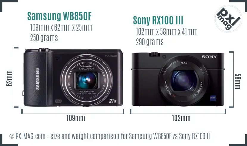 Samsung WB850F vs Sony RX100 III size comparison