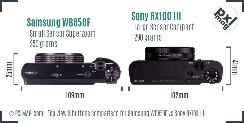 Samsung WB850F vs Sony RX100 III top view buttons comparison