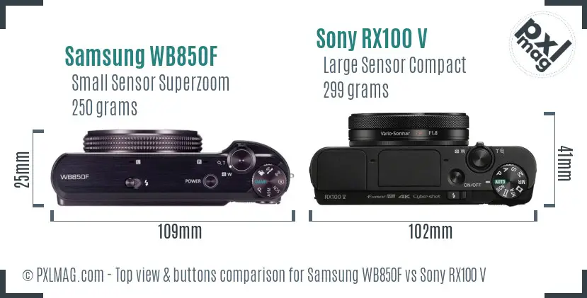 Samsung WB850F vs Sony RX100 V top view buttons comparison