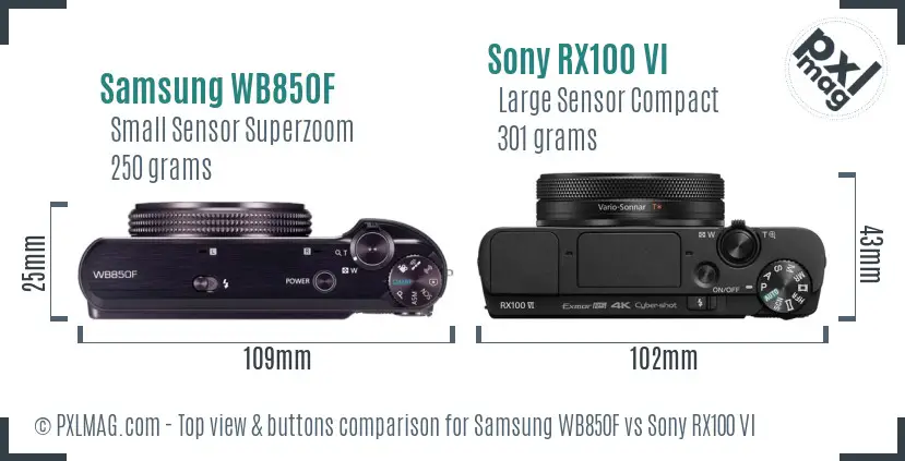 Samsung WB850F vs Sony RX100 VI top view buttons comparison