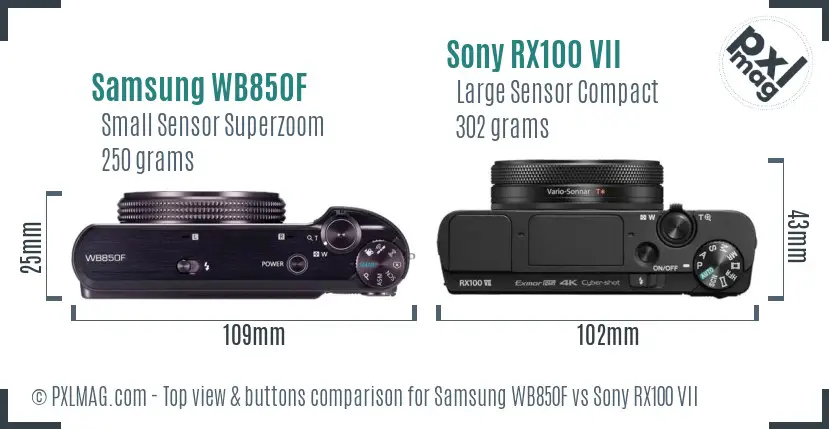 Samsung WB850F vs Sony RX100 VII top view buttons comparison