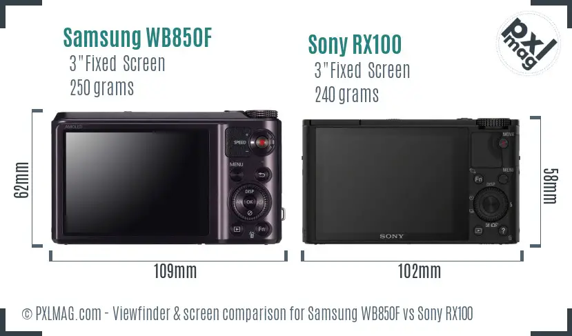 Samsung WB850F vs Sony RX100 Screen and Viewfinder comparison Samsung WB850F vs Sony RX100 Screen and Viewfinder comparison
