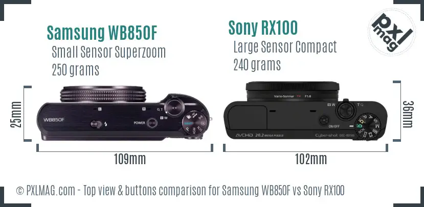 Samsung WB850F vs Sony RX100 top view buttons comparison Samsung WB850F vs Sony RX100 top view buttons comparison