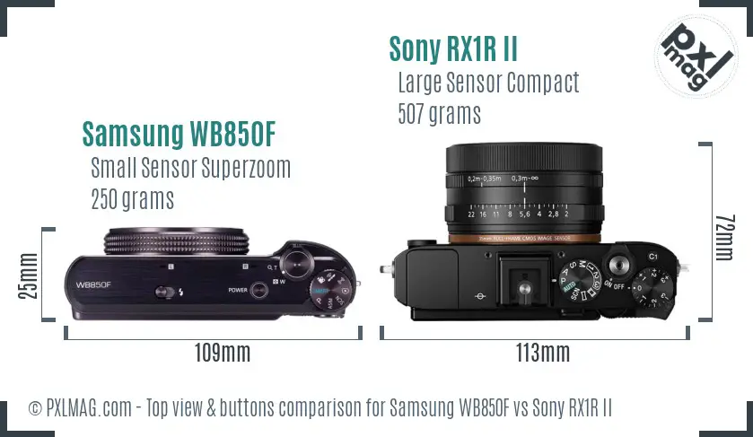 Samsung WB850F vs Sony RX1R II top view buttons comparison