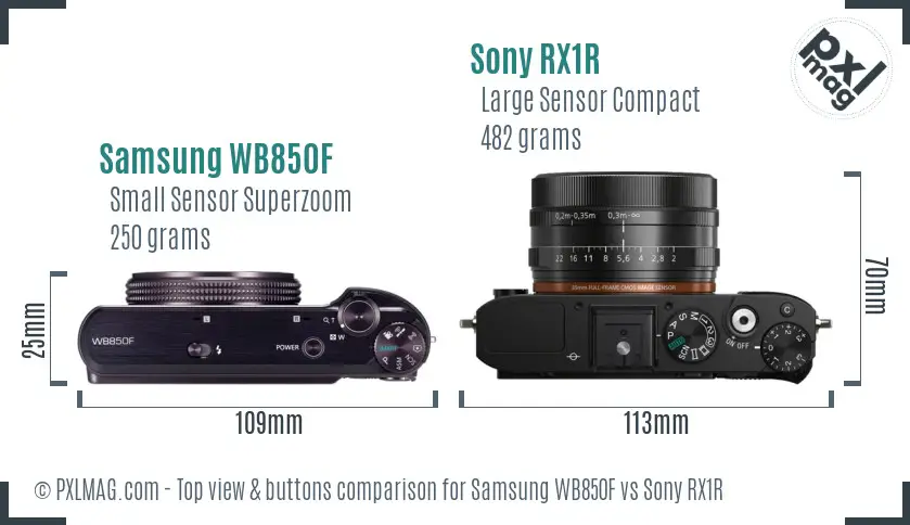 Samsung WB850F vs Sony RX1R top view buttons comparison