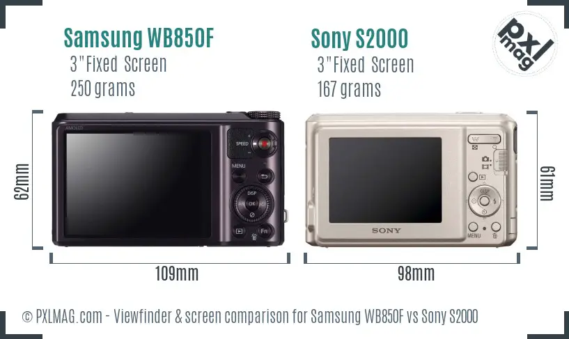 Samsung WB850F vs Sony S2000 Screen and Viewfinder comparison