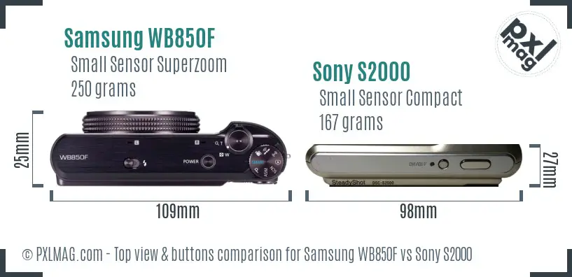 Samsung WB850F vs Sony S2000 top view buttons comparison