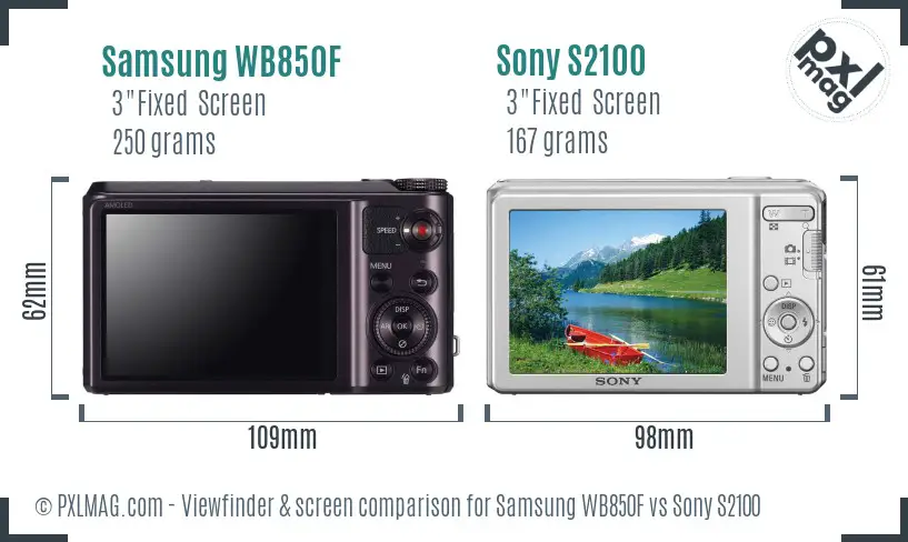 Samsung WB850F vs Sony S2100 Screen and Viewfinder comparison