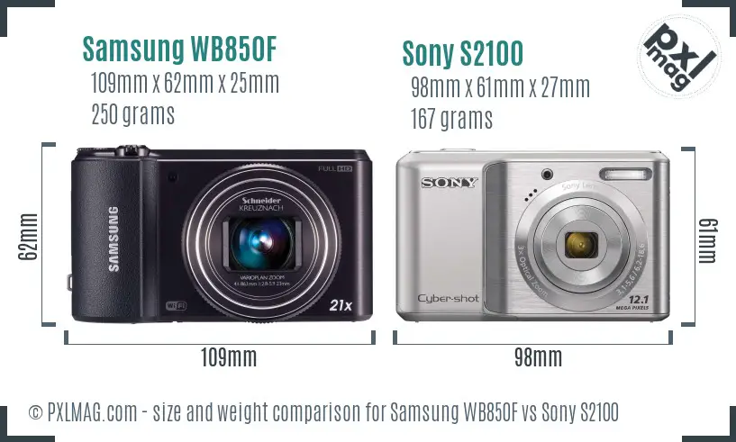 Samsung WB850F vs Sony S2100 size comparison