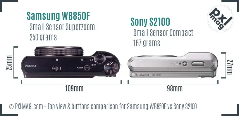 Samsung WB850F vs Sony S2100 top view buttons comparison