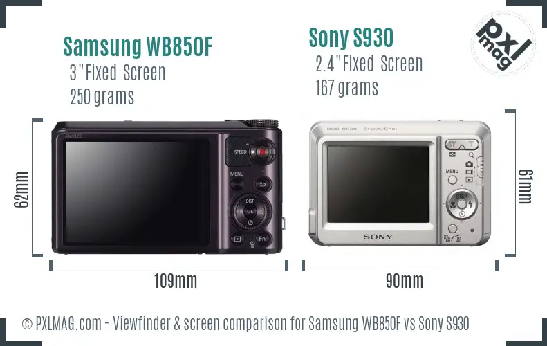 Samsung WB850F vs Sony S930 Screen and Viewfinder comparison