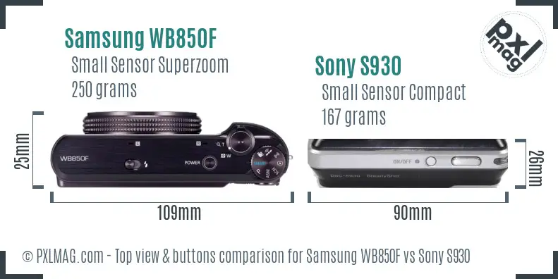 Samsung WB850F vs Sony S930 top view buttons comparison