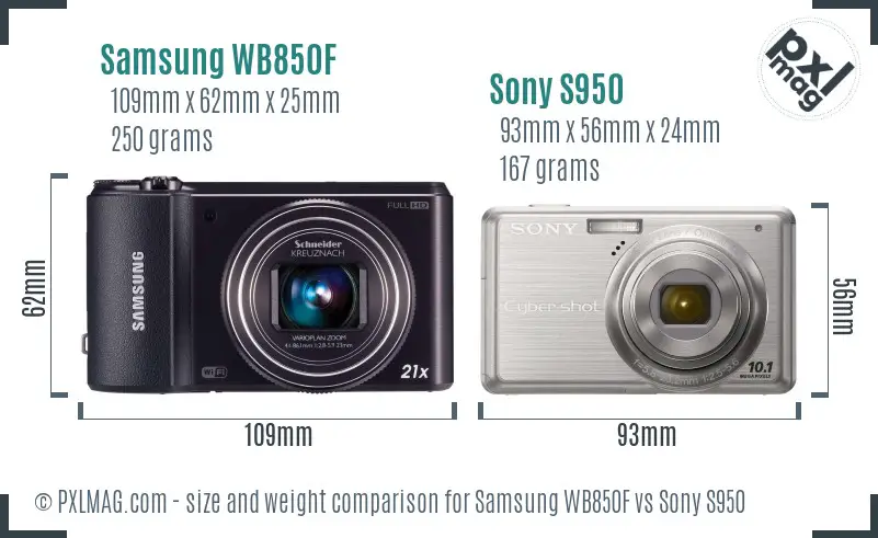 Samsung WB850F vs Sony S950 size comparison