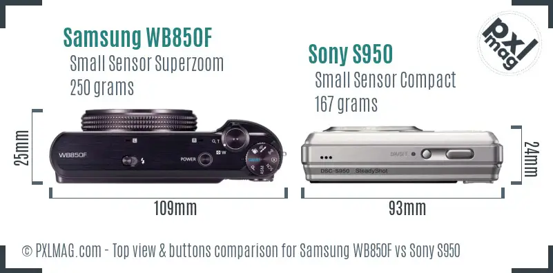 Samsung WB850F vs Sony S950 top view buttons comparison