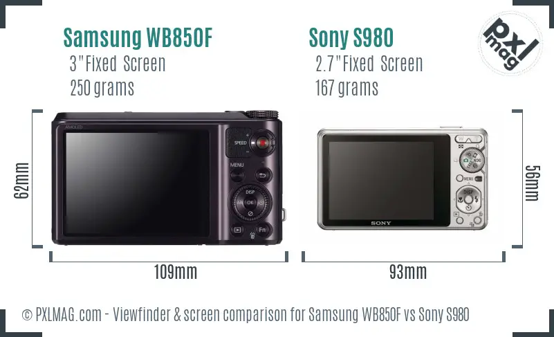 Samsung WB850F vs Sony S980 Screen and Viewfinder comparison