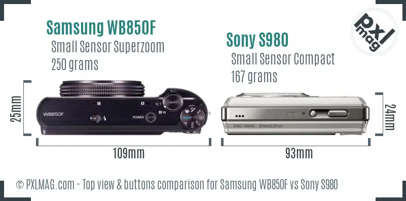 Samsung WB850F vs Sony S980 top view buttons comparison