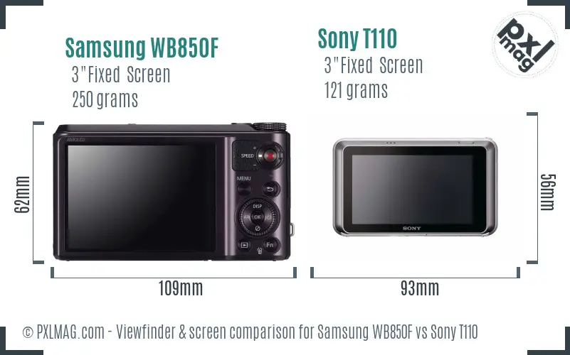 Samsung WB850F vs Sony T110 Screen and Viewfinder comparison