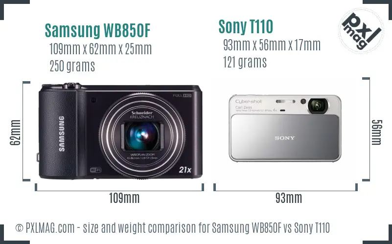 Samsung WB850F vs Sony T110 size comparison