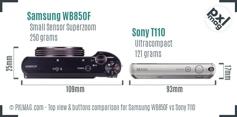 Samsung WB850F vs Sony T110 top view buttons comparison