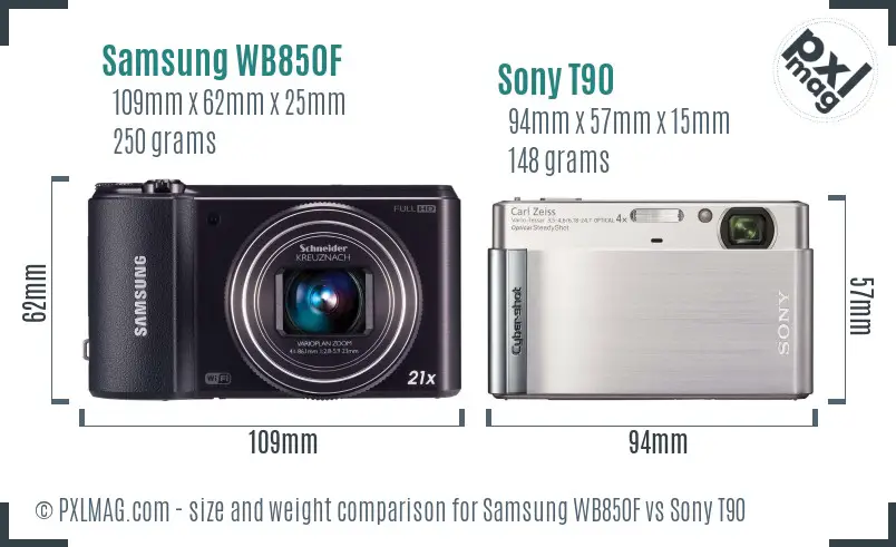 Samsung WB850F vs Sony T90 size comparison