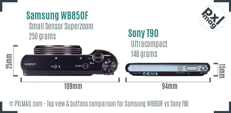 Samsung WB850F vs Sony T90 top view buttons comparison