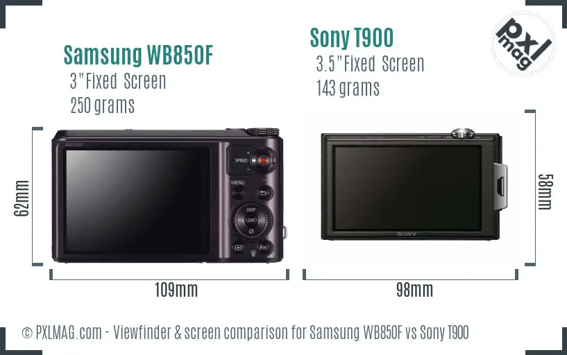 Samsung WB850F vs Sony T900 Screen and Viewfinder comparison