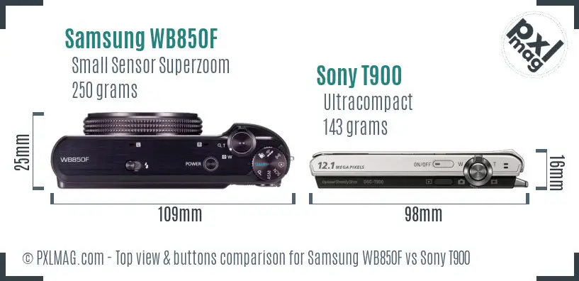 Samsung WB850F vs Sony T900 top view buttons comparison