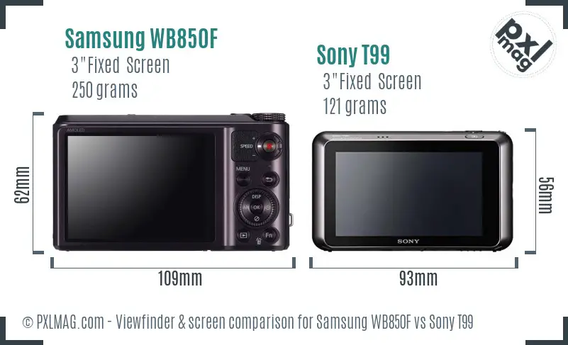 Samsung WB850F vs Sony T99 Screen and Viewfinder comparison