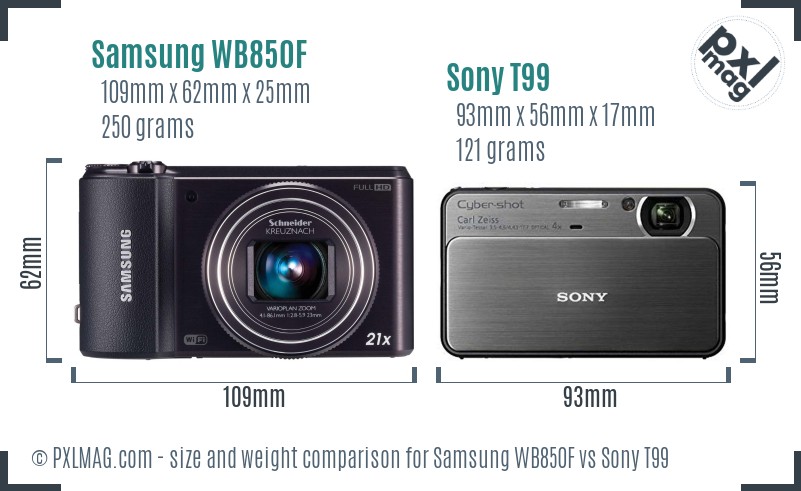 Samsung WB850F vs Sony T99 size comparison