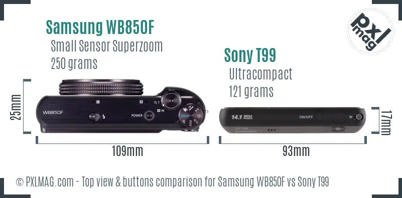 Samsung WB850F vs Sony T99 top view buttons comparison