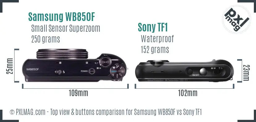 Samsung WB850F vs Sony TF1 top view buttons comparison