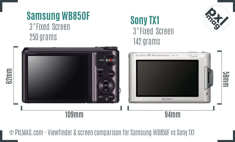 Samsung WB850F vs Sony TX1 Screen and Viewfinder comparison