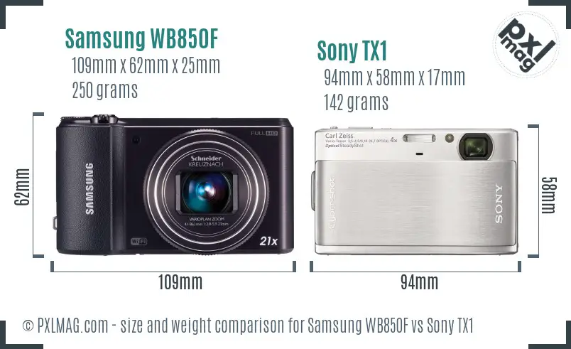 Samsung WB850F vs Sony TX1 size comparison