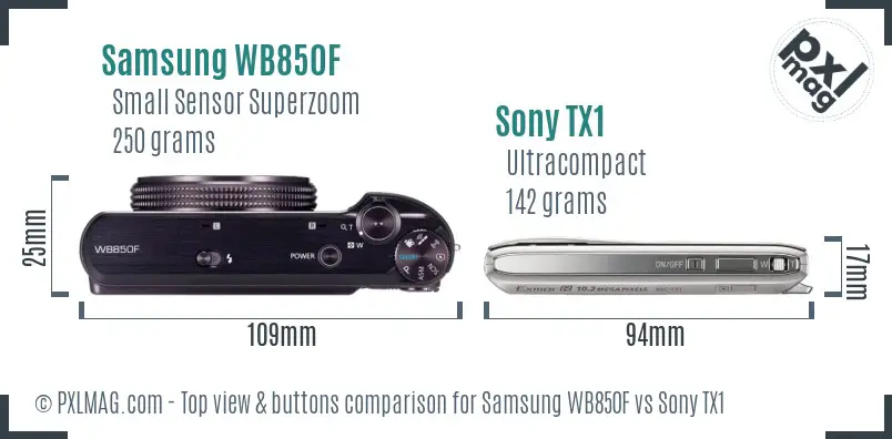 Samsung WB850F vs Sony TX1 top view buttons comparison