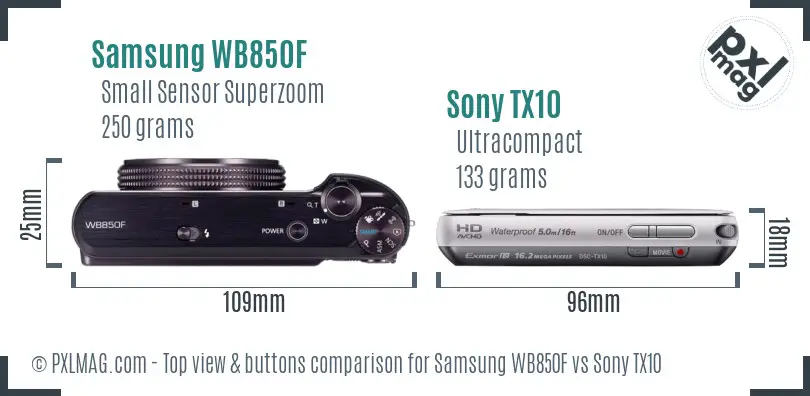 Samsung WB850F vs Sony TX10 top view buttons comparison